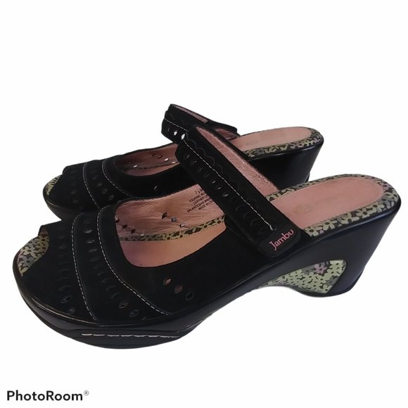 Jambu Shoes - Jambu Touring Peep Toe Wedge Slip On Clogs Mules